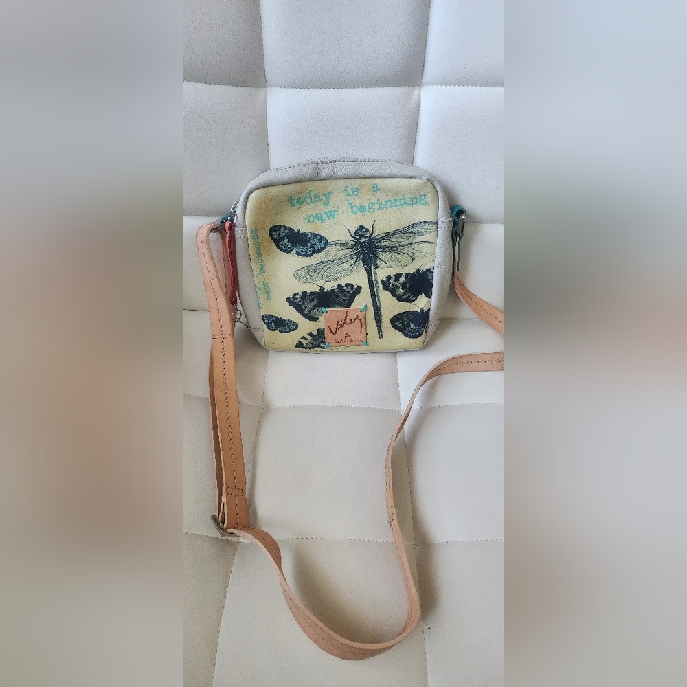 Velez genuine colombian leather dragonfly printed crossbady bag.